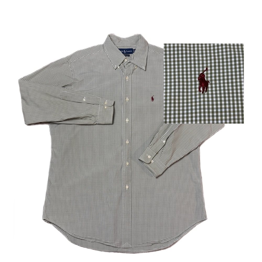 Ralph Lauren Classic Fit Green Plaid Button Down Long Sleeve Cotton Shirt 16 1/2